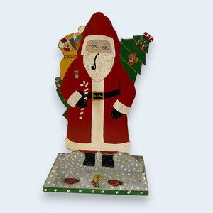 1980's Hand Made Folk Art Primitive Wooden Christmas Santa Claus Figure